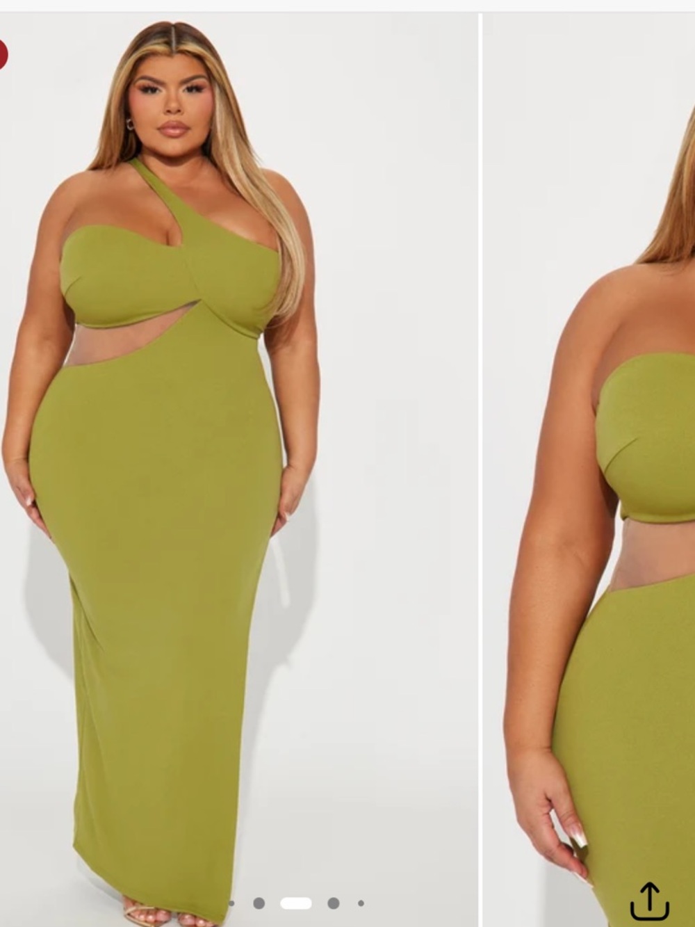 Fashion Nova One-Shoulder Cutout Maxi Dress in Olive